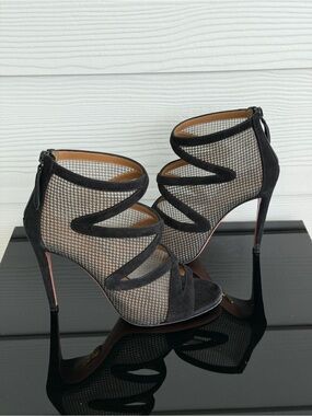 Aquazzura Black Mesh Strappy Stiletto Sandals